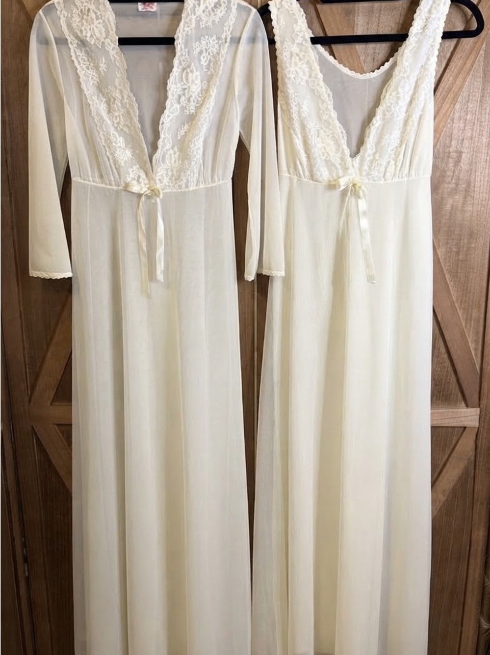 🇨🇦LOV’LEE MODE Vintage White Sheer Lace Long Nightgown Robe Set SMALL